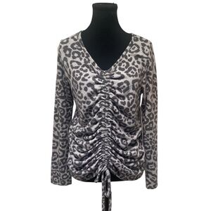 Gray Leopard Print Ruched Sweatshirt